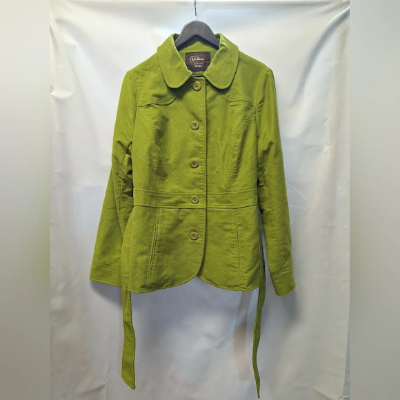 L.L. Bean Womens Pea Coat Suede Texture Apple Green w/ Matching Belt Regular Fit - Picture 1 of 16